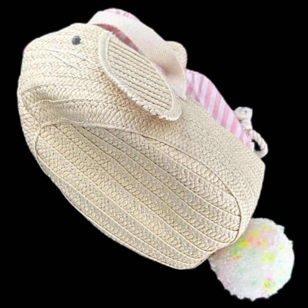 MeriMeri Straw Bunny Purse Cotton Lining Draw Sting Closure12"L x 6.5"H x 5"W - Picture 8 of 9